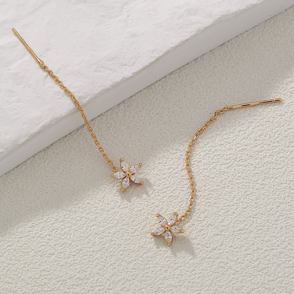 New Style Copper Pentagram Micro-zircon Fashion Earrings Long Tassel Earline High-class Temperament Stud