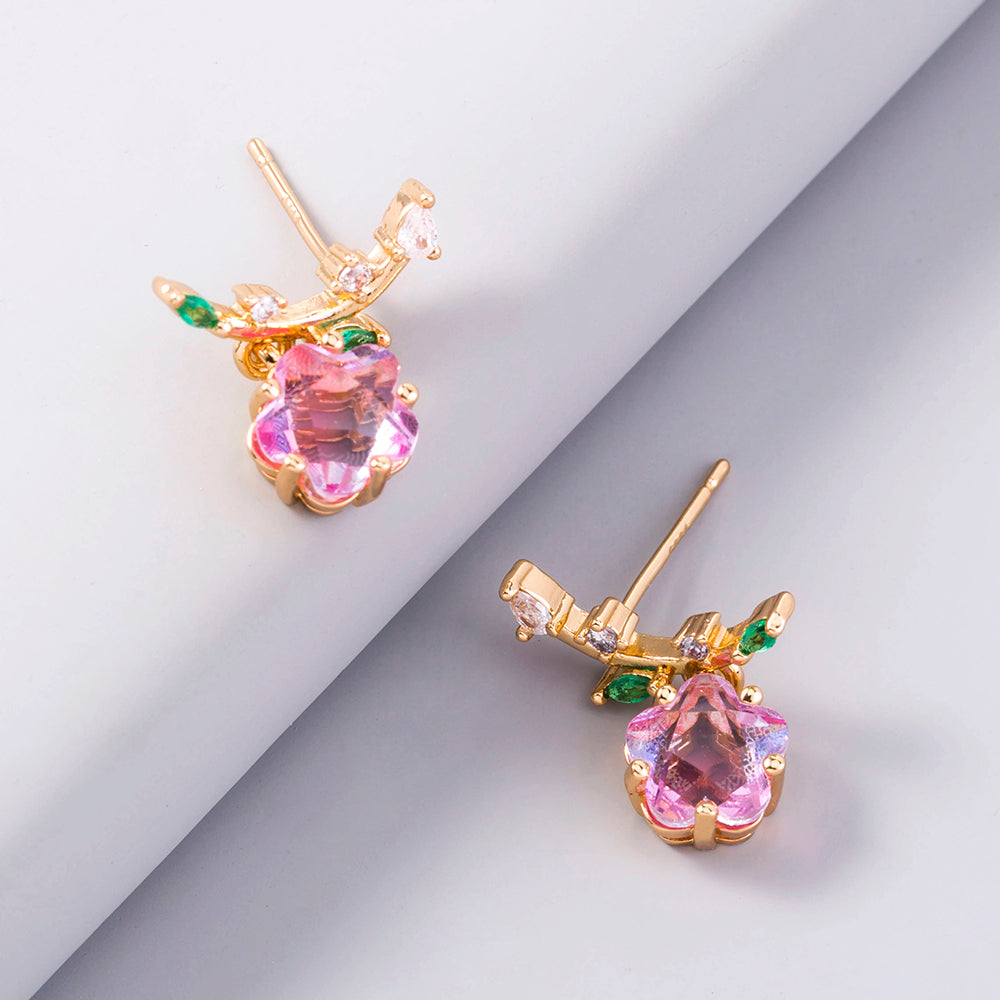European and American jewelry plum blossom zircon earrings leaf flower ladies