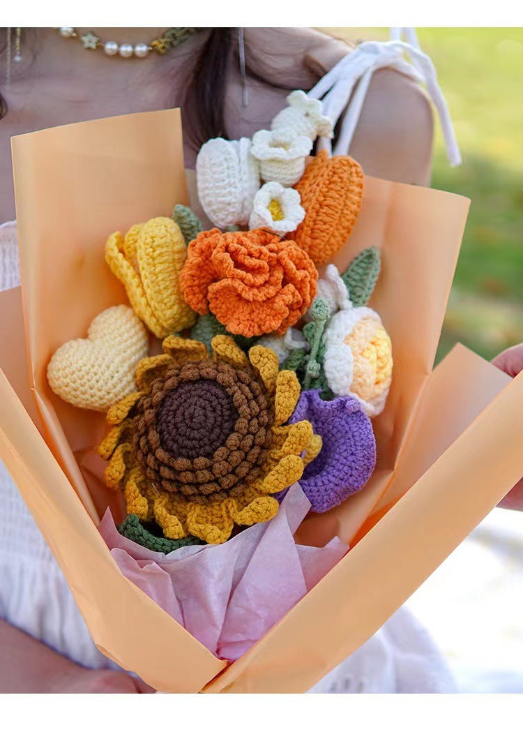 Hand-woven Sunflower Rose Bouquet FINISHED PRODUCT