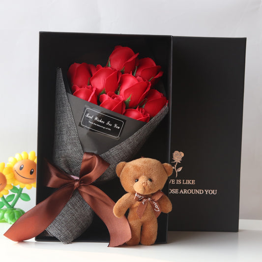 Teddy Bear Rose Bouquet Gift Box