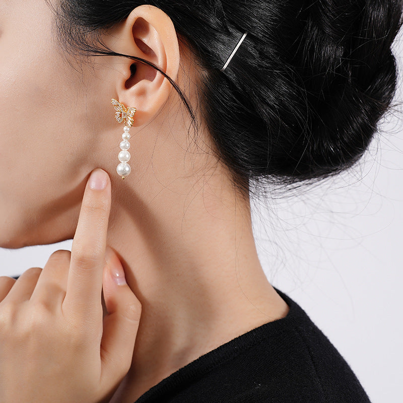 Women's Fashion Sterling Silver Light Luxury Zircon Butterfly Earrings