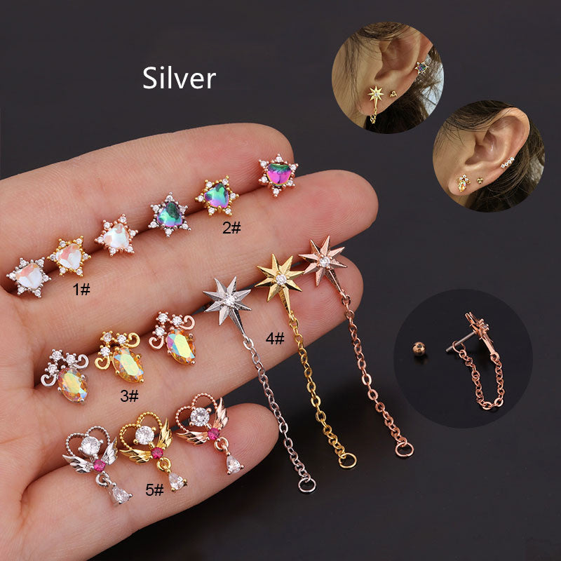 Creative Personality Inlaid Zircon Flower Piercing Earrings