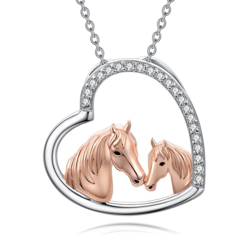 YFN 925 Sterling Silver Mama and Baby Horse Heart Mother Daughter Necklace for Women