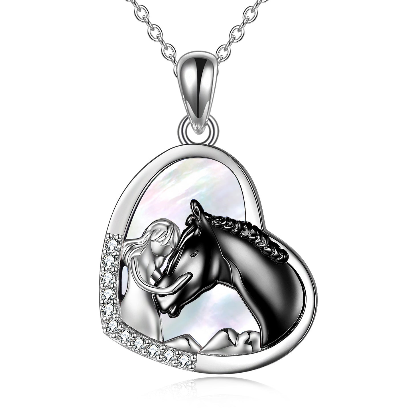 YFN Sterling Silver Girls Embrace Horse Heart Pendant Necklace for Women Girls (US only)