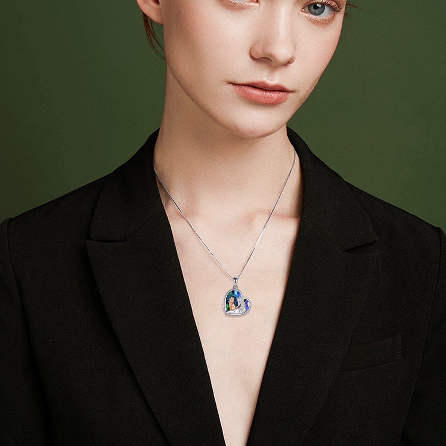 YFN Horse and Girl Abalone Shellfish Heart Sterling Silver Photo Locket Necklace (US only)