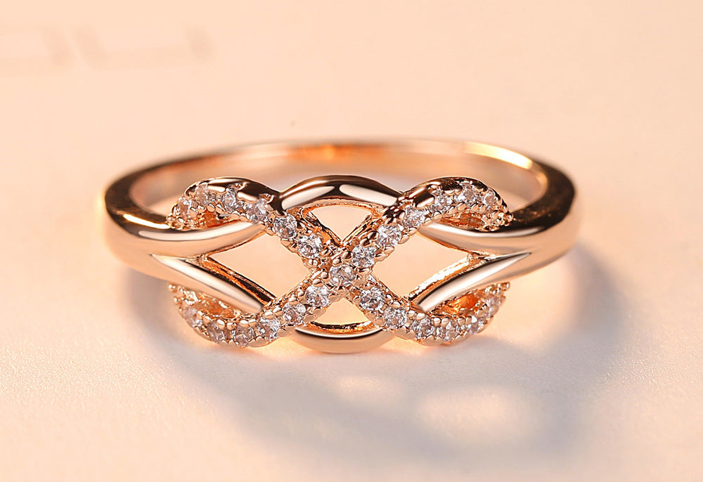 Number 8 twisted micro inlaid zircon ring