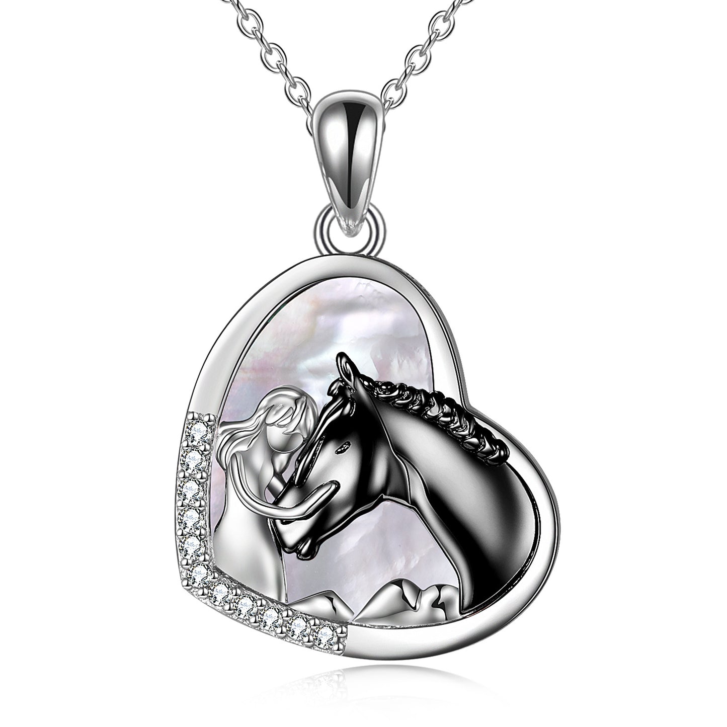 YFN Sterling Silver Girls Embrace Horse Heart Pendant Necklace for Women Girls (US only)