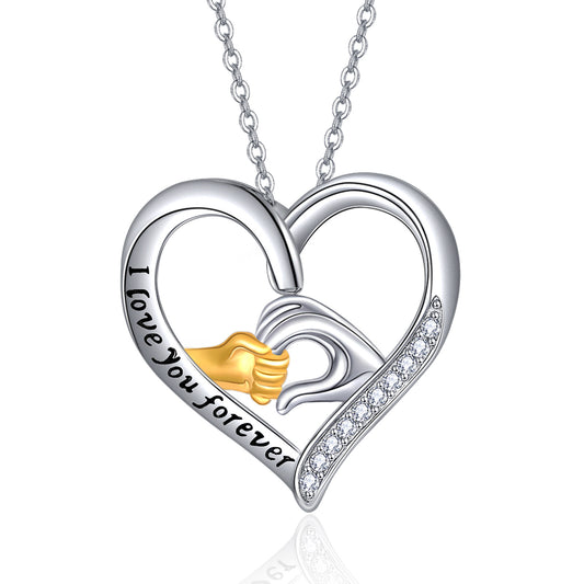 YFN Mother and Child Hands Love Heart Pendant Necklace Jewelry for Women I Love You Forever (US only)