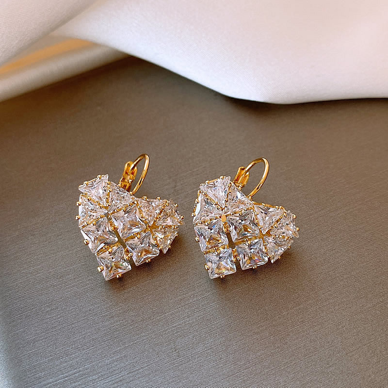 French Style Heart-shaped Zircon Earrings