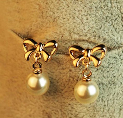 Zircon Bow Pearl Hypoallergenic Earrings Heart-shaped