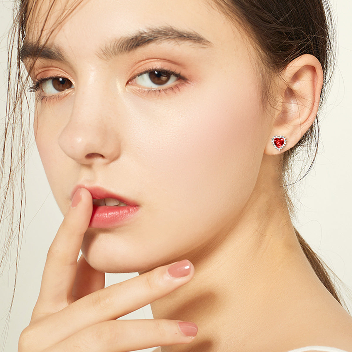 YFN Birthstone Zircon Earrings for Women Girls Heart Shape Stud Earrings (US only)