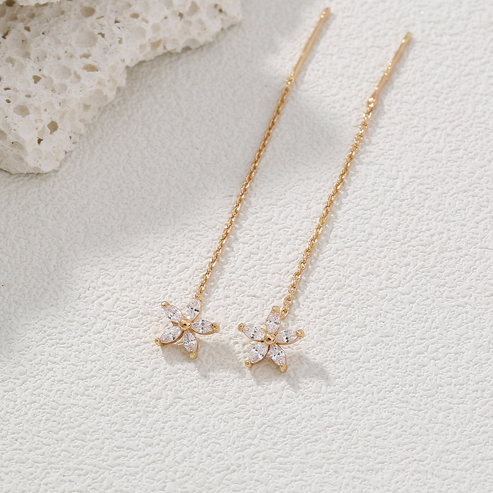 New Style Copper Pentagram Micro-zircon Fashion Earrings Long Tassel Earline High-class Temperament Stud