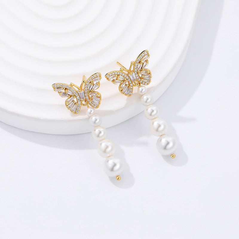 Women's Fashion Sterling Silver Light Luxury Zircon Butterfly Earrings