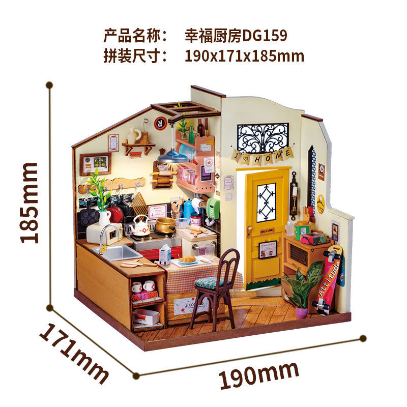 DIY Cottage Happy Kitchen Miniature Small House Creative Hand-assembled Doll House Model Toy Children