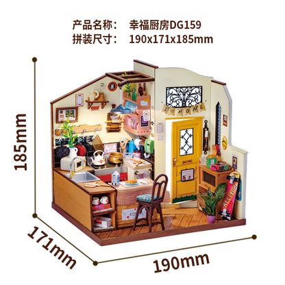 DIY Cottage Happy Kitchen Miniature Small House Creative Hand-assembled Doll House Model Toy Children