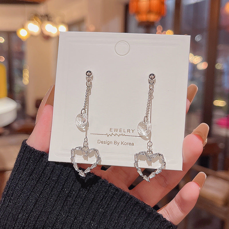 Silver Needle Long Fringed Zircon Earrings