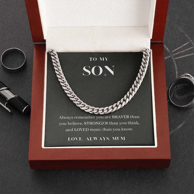 14K Single Circle Dense Chain Cuban Link Chain Men's Titanium Steel Necklace Bracelet Mother's Gift For Son