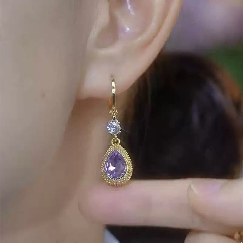 Fashion Purple Droplet Zircon Durian Earrings
