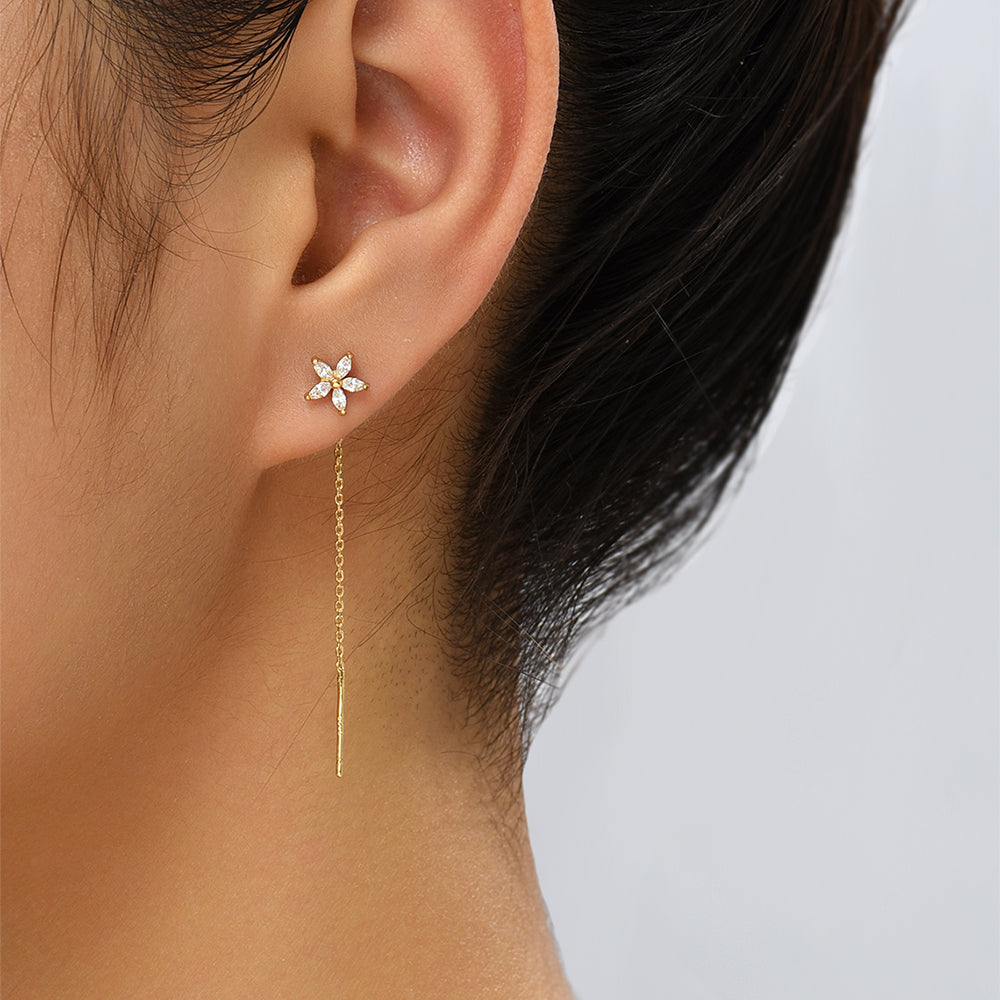 New Style Copper Pentagram Micro-zircon Fashion Earrings Long Tassel Earline High-class Temperament Stud