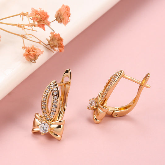 Ins Special-interest Design Copper Gold Plated Zircon Earrings