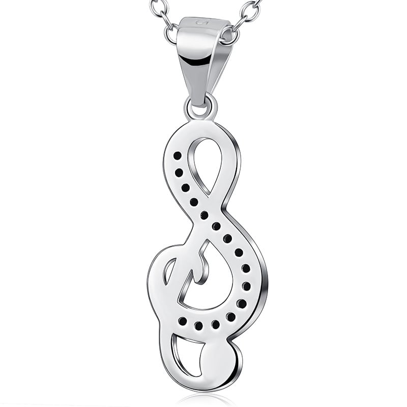 YFN S925 Sterling Silver Treble Clef Pave Necklace