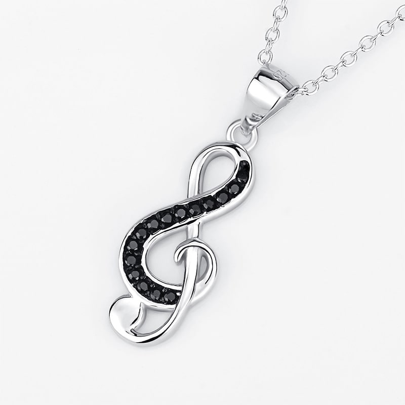 YFN S925 Sterling Silver Treble Clef Pave Necklace