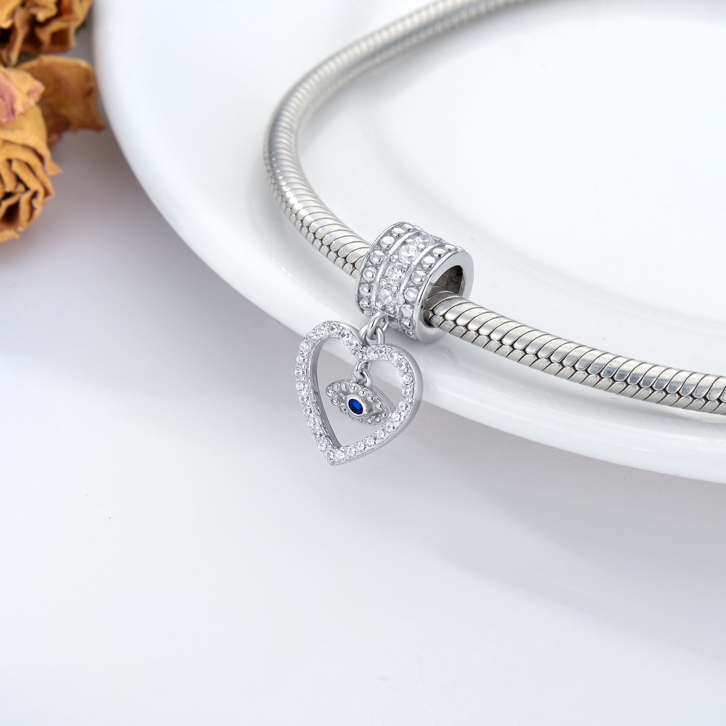 YFN Evil Eye Charms in White Gold Plated Sterling Silver without chains.