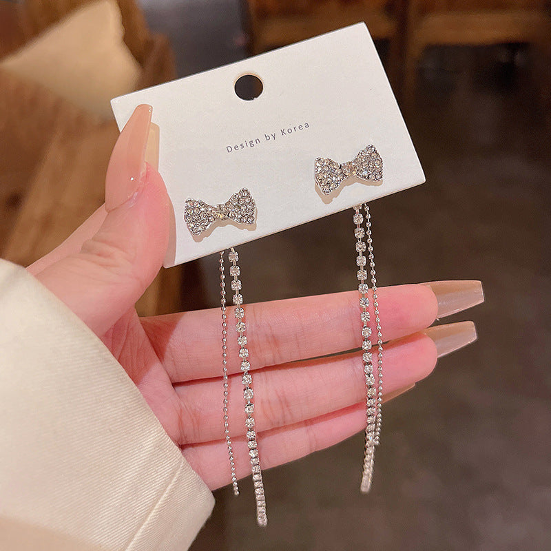 Silver Needle Long Fringed Zircon Earrings