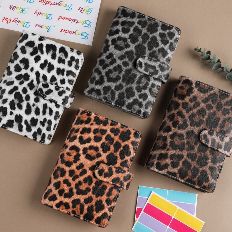 A6 Budget Binder - Leopard Print with Button (4 colors)