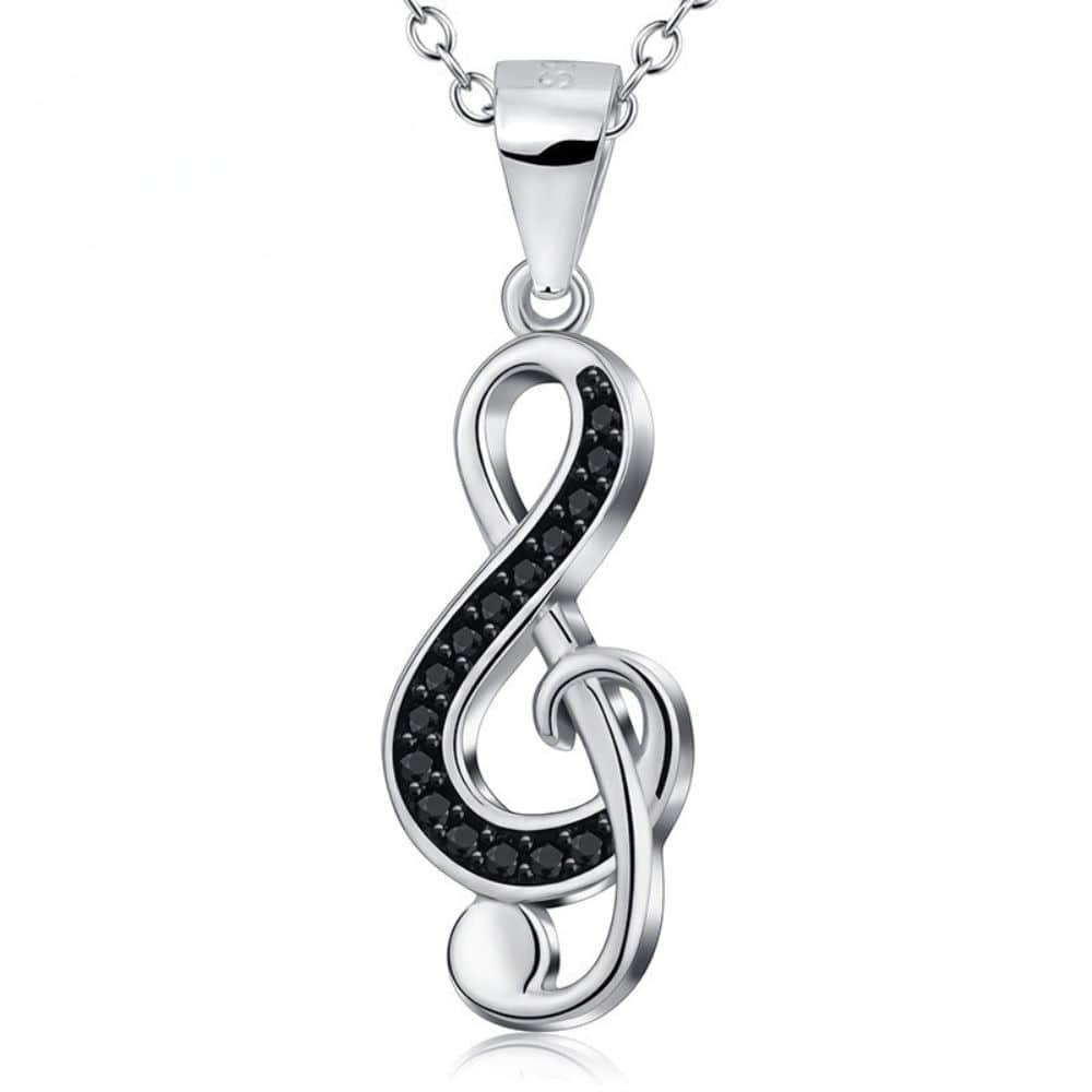 YFN S925 Sterling Silver Treble Clef Pave Necklace