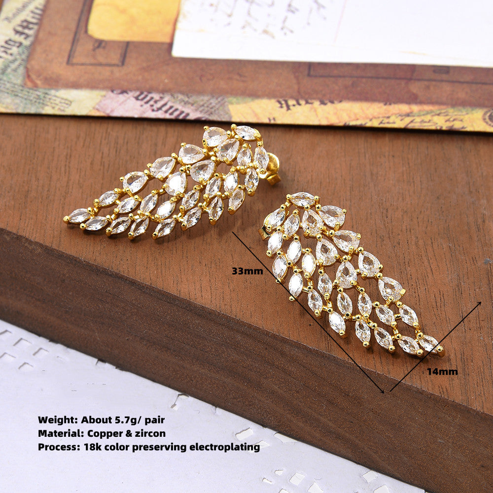 Women's Personalized Fashionable All-match Over Inlaid Zircon Angel Wings Earrings