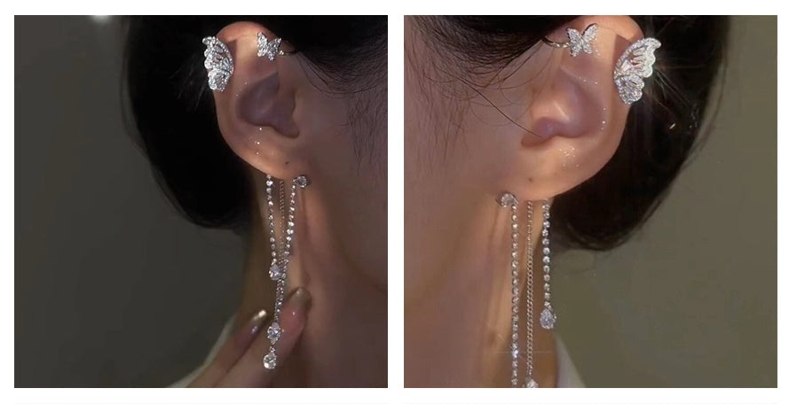 Ladies Fashion Zircon Butterfly Tassel Earrings