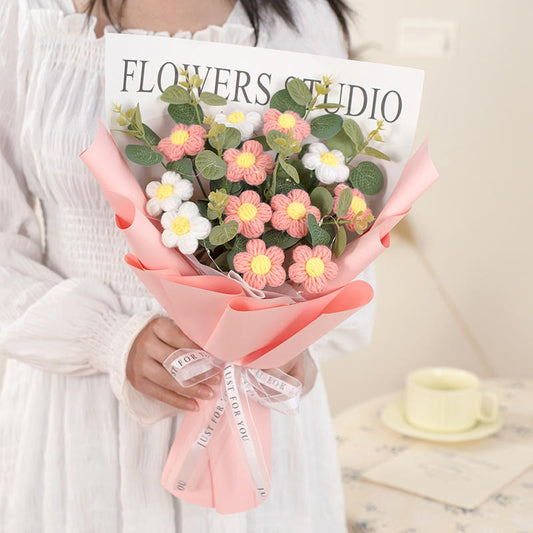 Pink Knitted Wool Bouquet Rose FINISHED PRODUCT