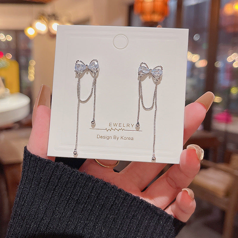 Silver Needle Long Fringed Zircon Earrings