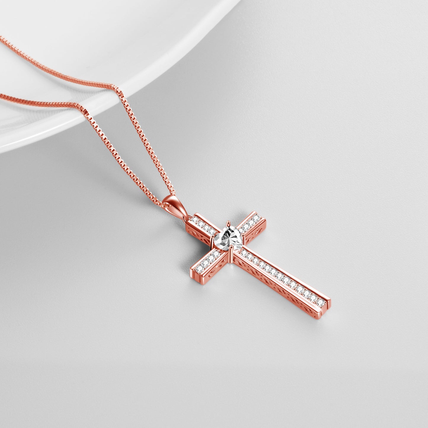 YFN Birthstone Rose Gold Plated Cross Necklace for Women Jewelry Gifts (US only)