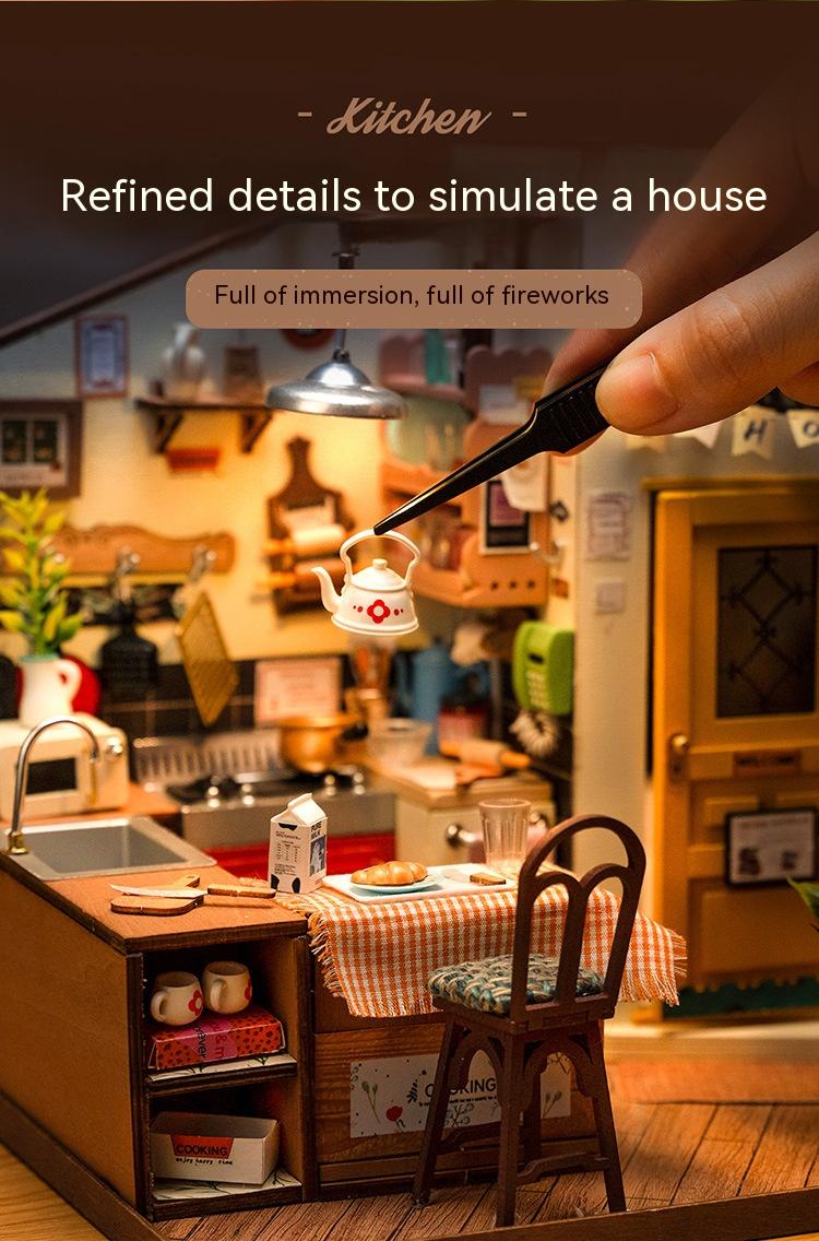 DIY Cottage Happy Kitchen Miniature Small House Creative Hand-assembled Doll House Model Toy Children