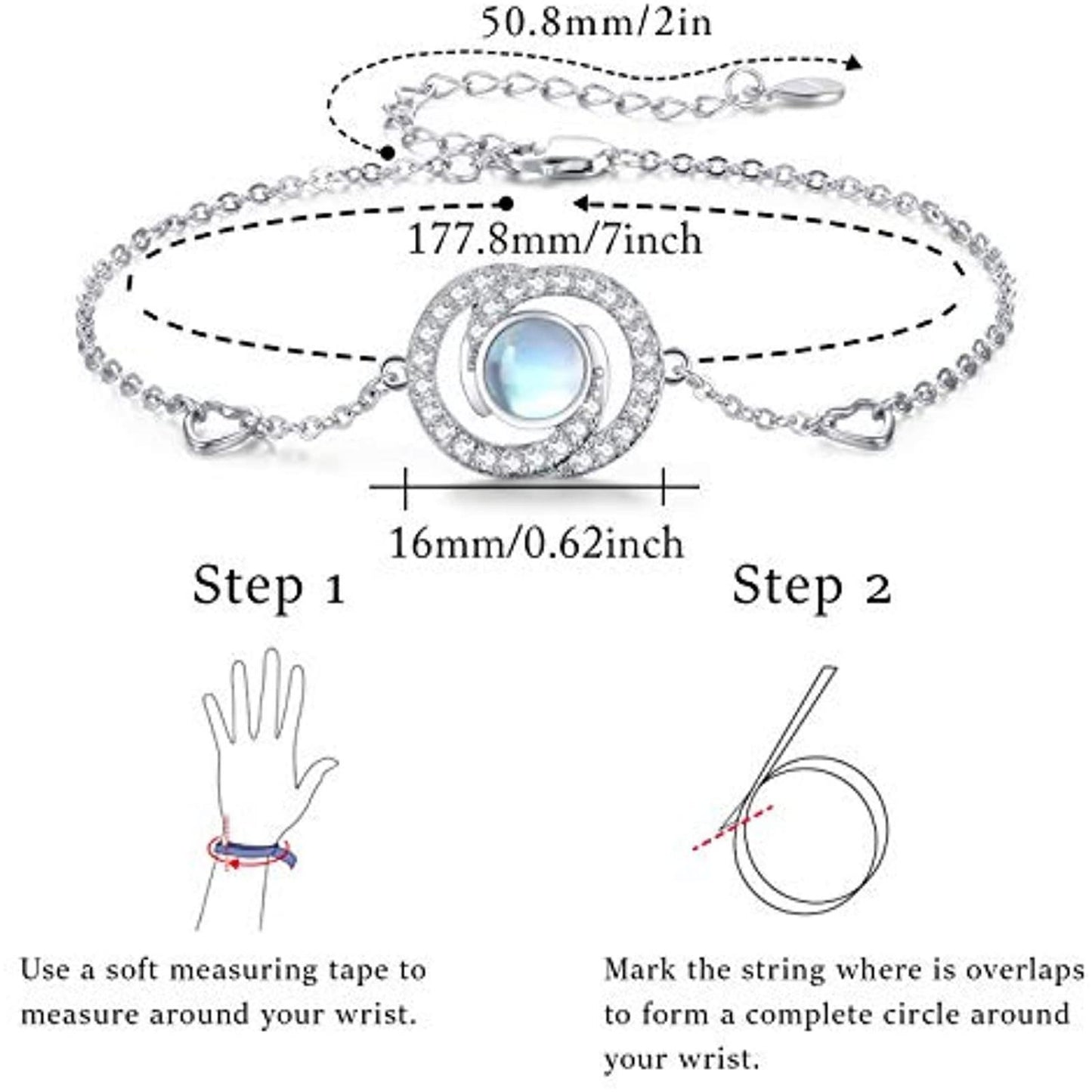 YFN Sterling Silver Moonstone Infinity Symbol Heart Link Bracelet for Birthday Christmas (US only)