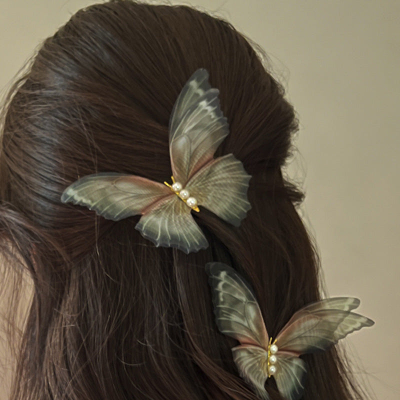 Mesh Pearl Butterfly Barrettes Updo Duckbill Clip