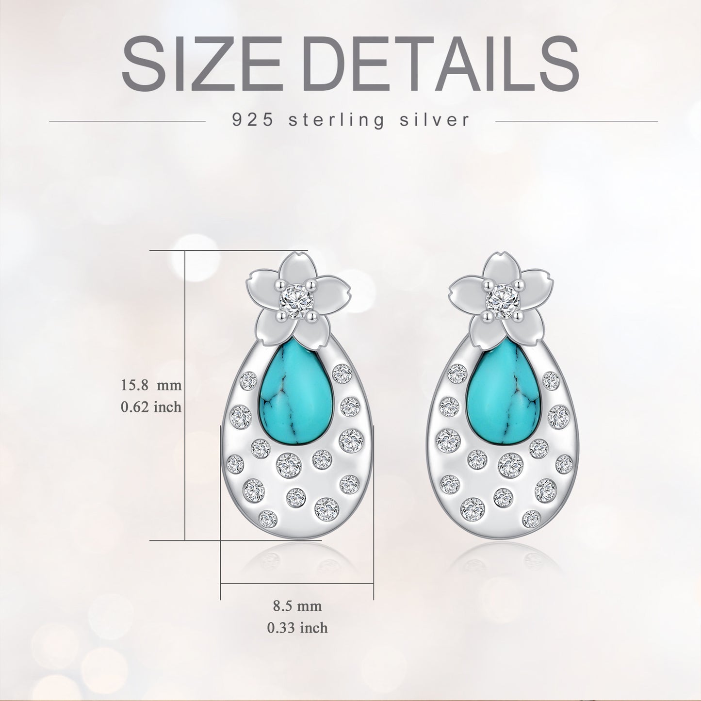 YFN S925 Sterling Silver Turquoise Cherry Blossom Stud Earrings