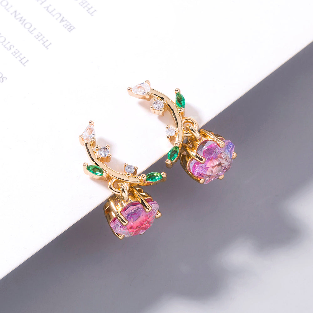 European and American jewelry plum blossom zircon earrings leaf flower ladies