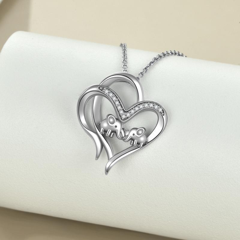 YFN Sterling Silver Elephant Heart-shaped Pendant For Mother and Child