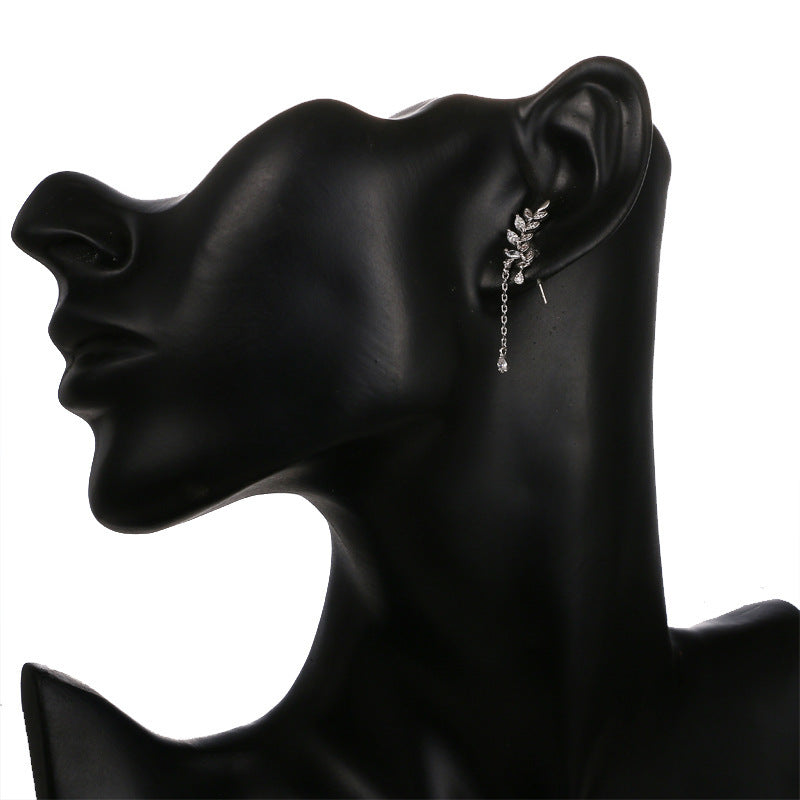 Fashion Spring Equinox Ten Li Zircon Stud Female Simple Graceful Leaf Earrings