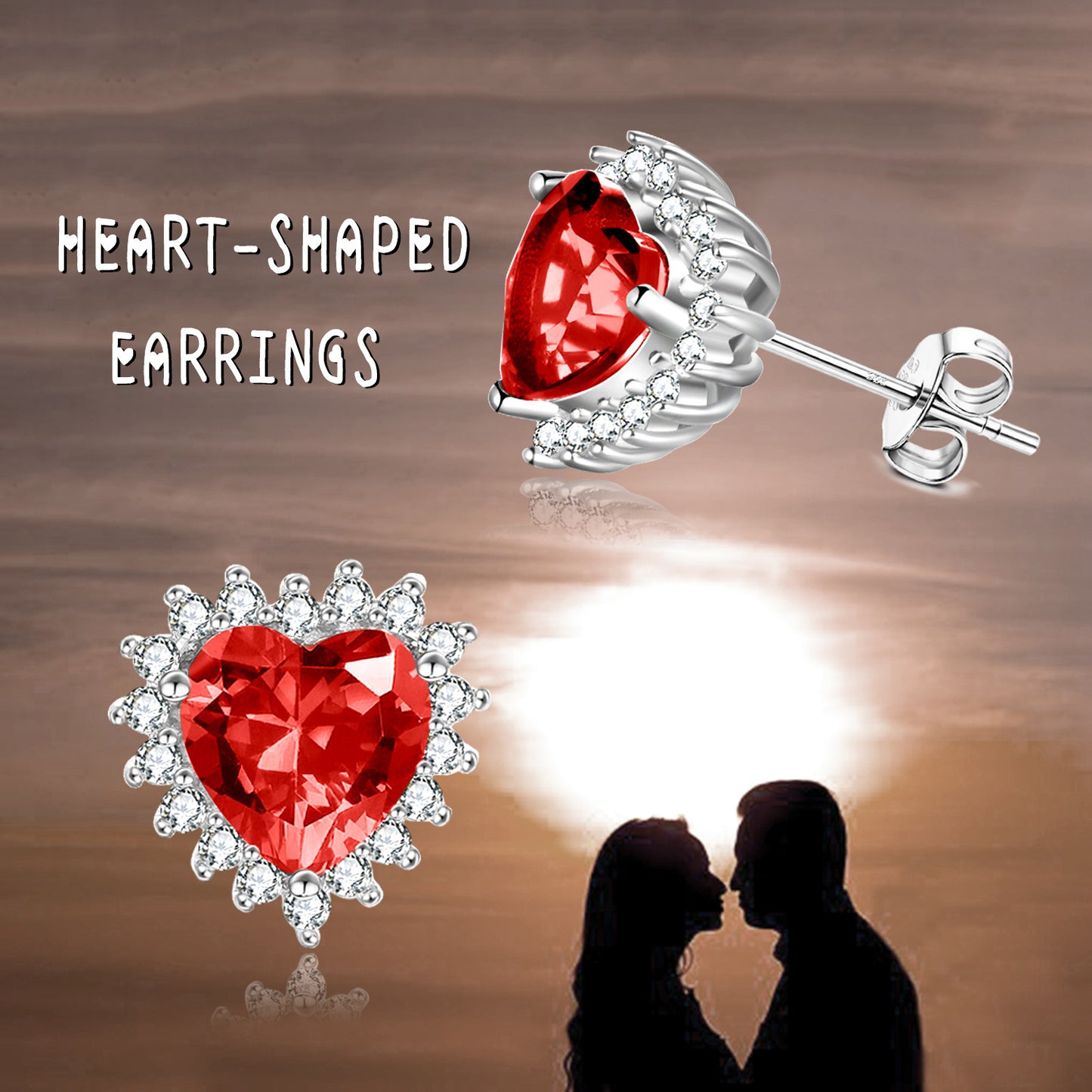 YFN Birthstone Zircon Earrings for Women Girls Heart Shape Stud Earrings (US only)