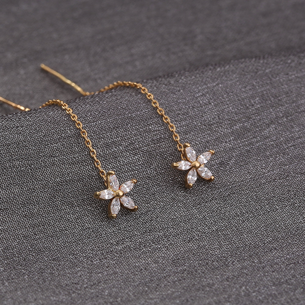 New Style Copper Pentagram Micro-zircon Fashion Earrings Long Tassel Earline High-class Temperament Stud
