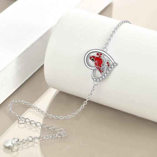 YFN Red Cardinal Heart Shaped Zircon Sterling Silver Anklet Jewelry Gift for Women (US only)