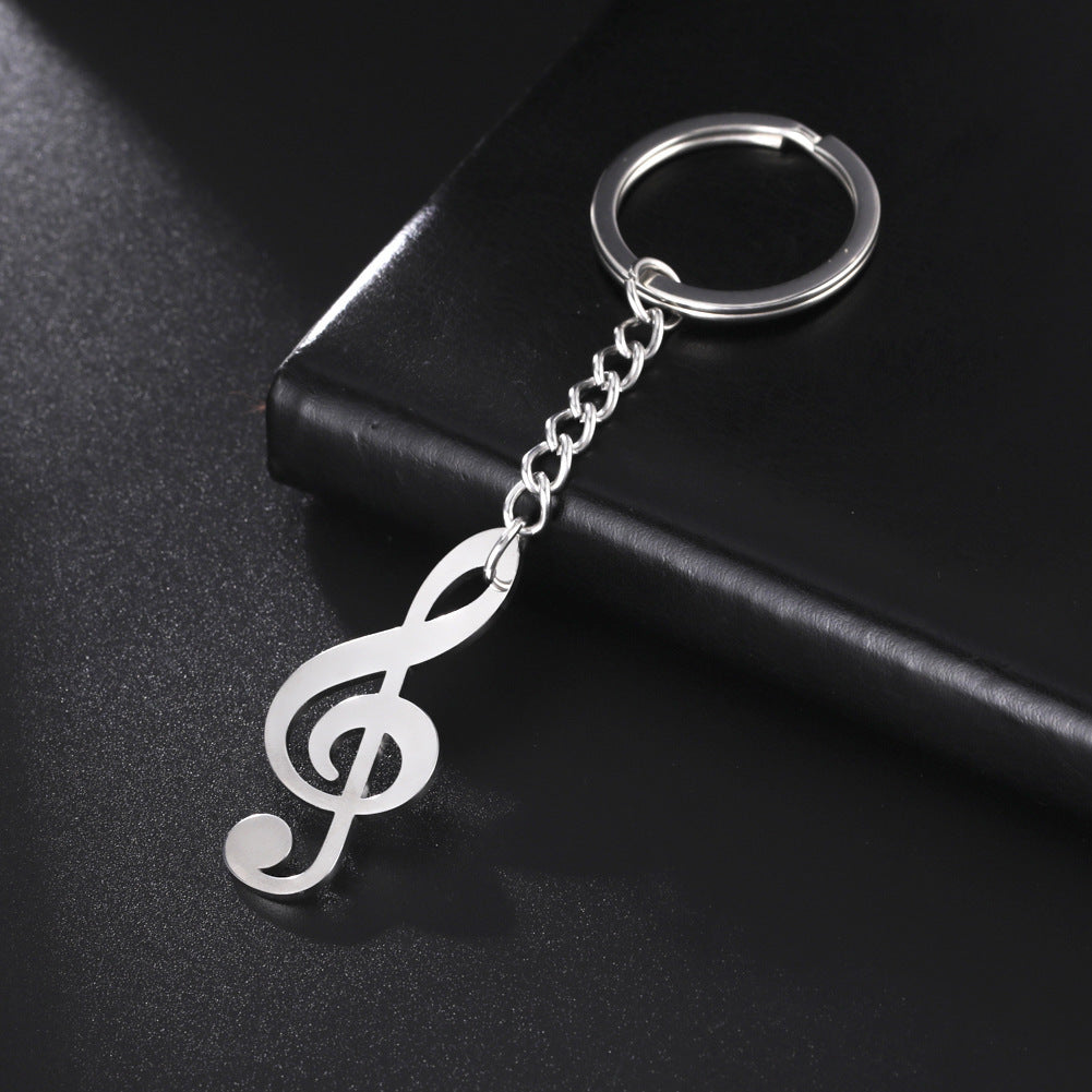 All-match Design for Music Lover or Student Note Pendant Stainless Steel Key Ring
