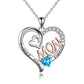 YFN Mom Necklace S925 Sterling Silver Heart CZ Pink Stone Love Mum Pendant Birthstone Jewelry for Women Mother Gifts (US only)