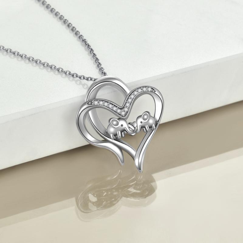 YFN Sterling Silver Elephant Heart-shaped Pendant For Mother and Child