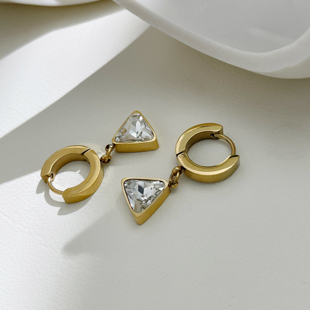 Women's Gold Triangle Zircon Drop Hoop Earrings
