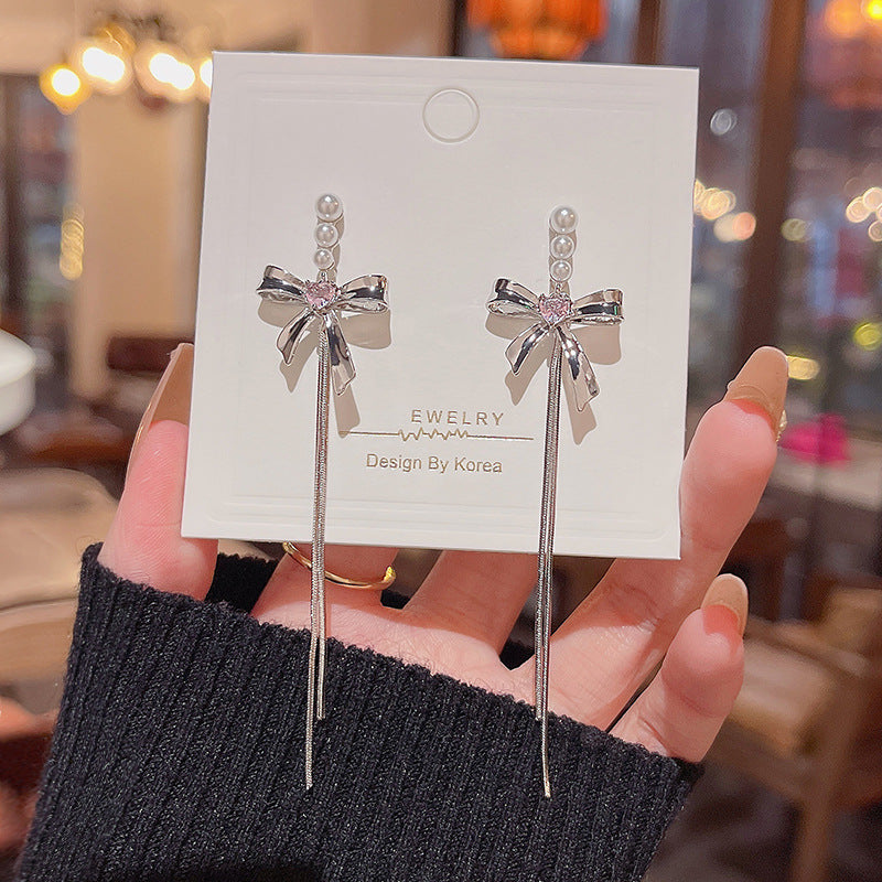 Silver Needle Long Fringed Zircon Earrings